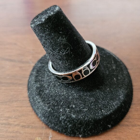 Coach Silver and Black Signature C Band Ring Size 8 - Picture 5 of 5